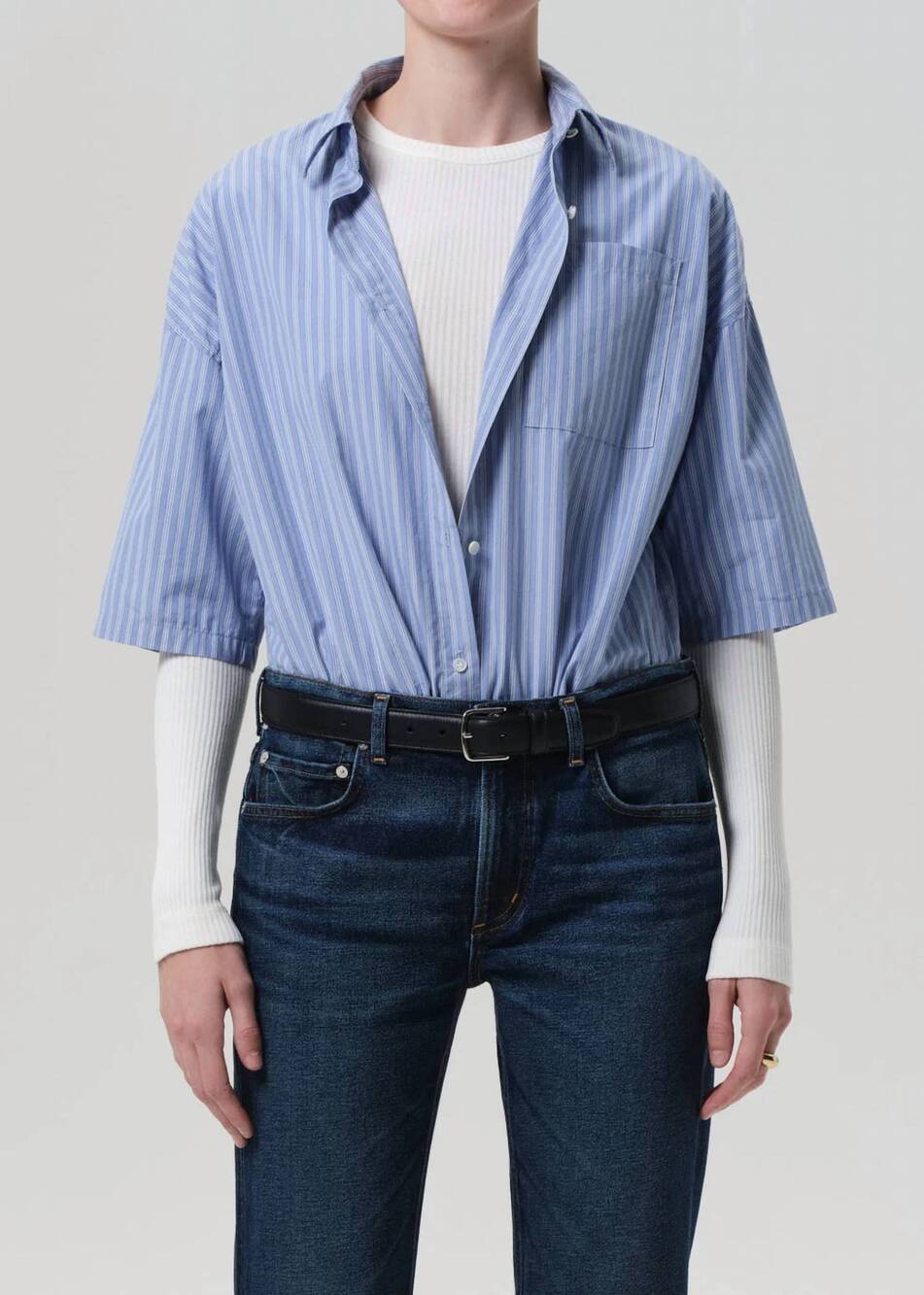 NEW CITIZENS OF HUMANITY francis cropped button-up shirt in blue
